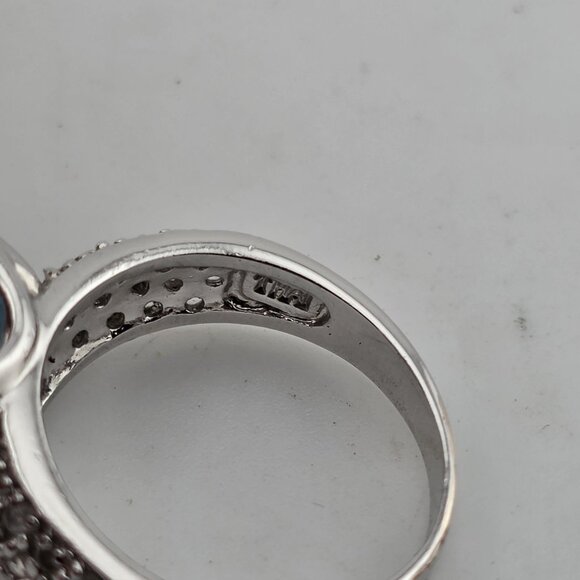Fashion Ring Blue Stone Women Sterling Silver Plated Tone Proposal Size 6 - Picture 9 of 9
